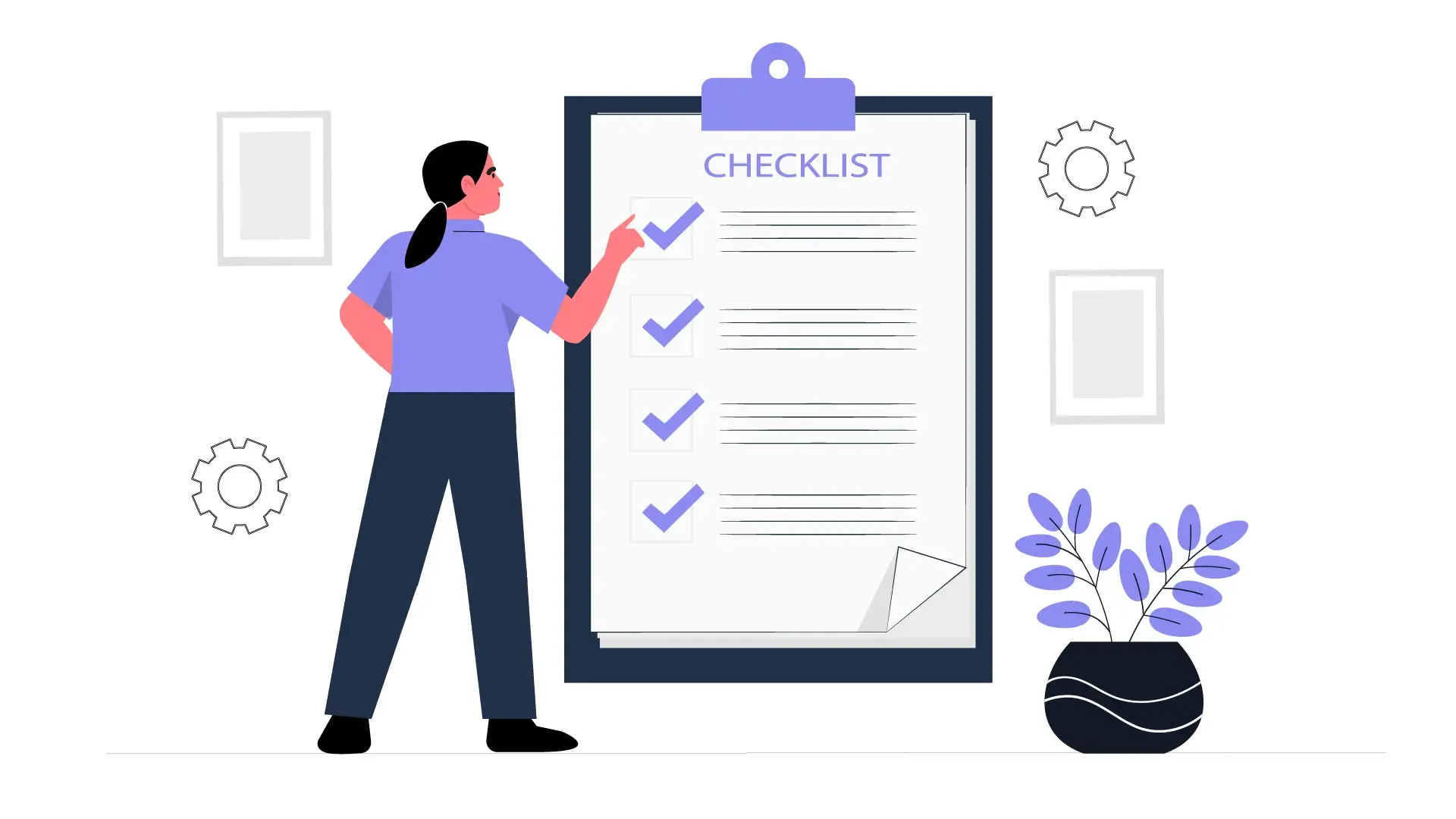 Illustration of Task Checklist Woman Standing with Pad in Flat Design